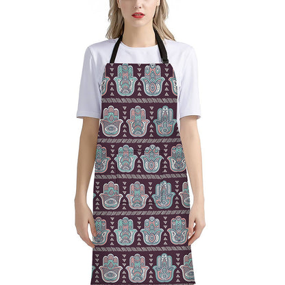 Hamsa Symbol Pattern Print Bib Apron With Pocket