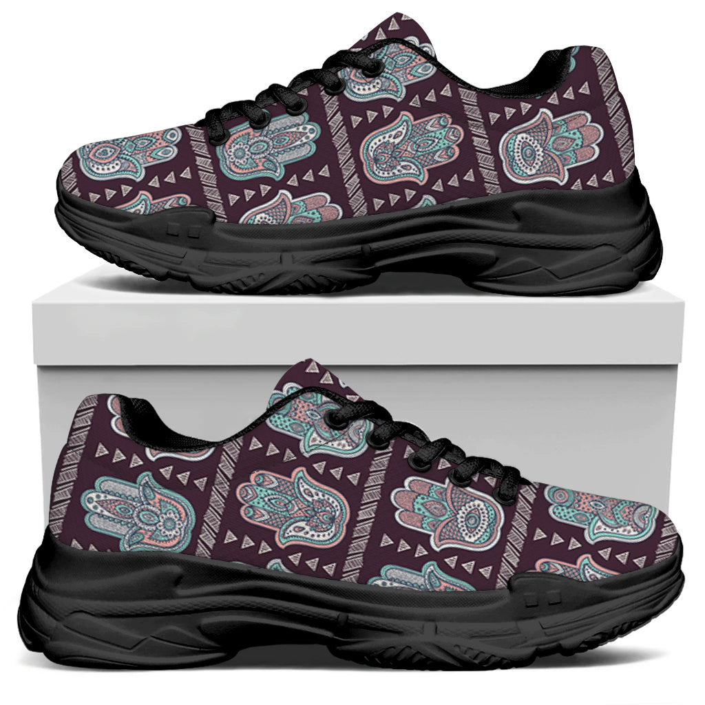 Hamsa Symbol Pattern Print Black Chunky Shoes