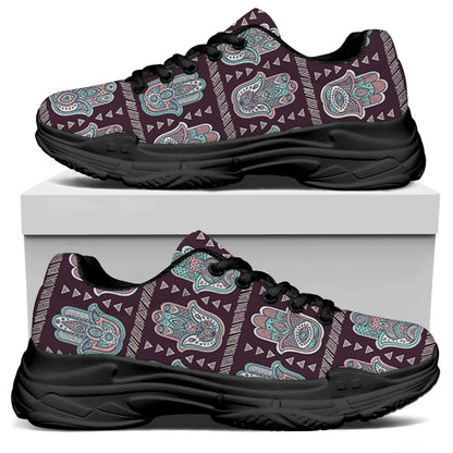 Hamsa Symbol Pattern Print Black Chunky Shoes