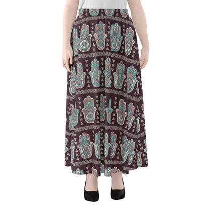 Hamsa Symbol Pattern Print Chiffon Maxi Skirt
