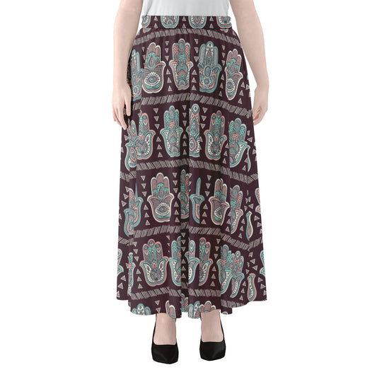 Hamsa Symbol Pattern Print Chiffon Maxi Skirt