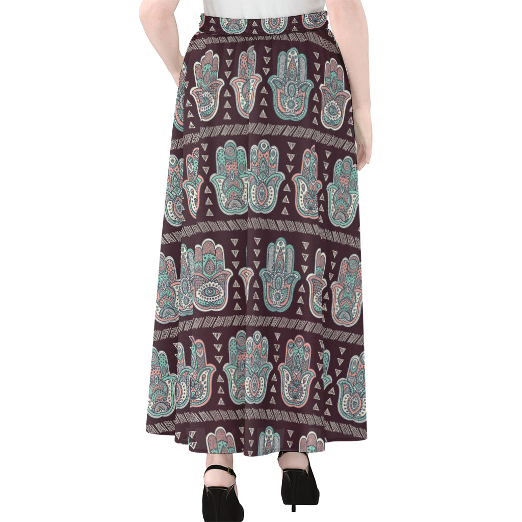 Hamsa Symbol Pattern Print Chiffon Maxi Skirt