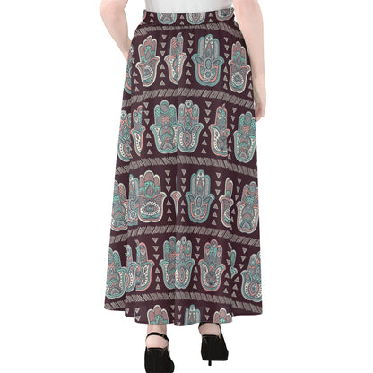 Hamsa Symbol Pattern Print Chiffon Maxi Skirt