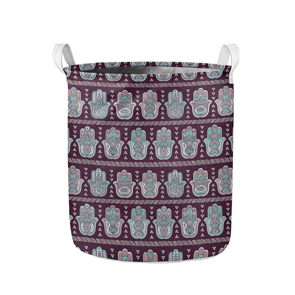 Hamsa Symbol Pattern Print Collapsible Laundry Basket