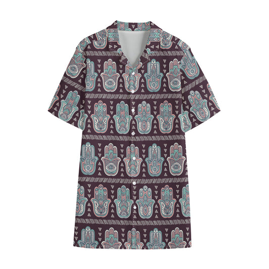 Hamsa Symbol Pattern Print Cotton Hawaiian Shirt