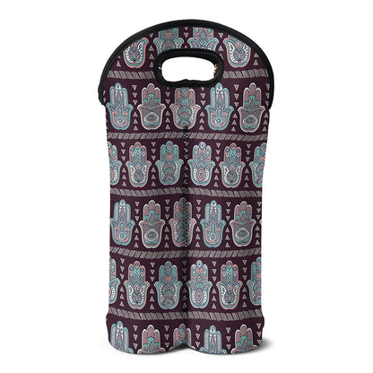 Hamsa Symbol Pattern Print Double Neoprene Wine Tote