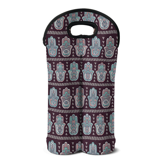 Hamsa Symbol Pattern Print Double Neoprene Wine Tote