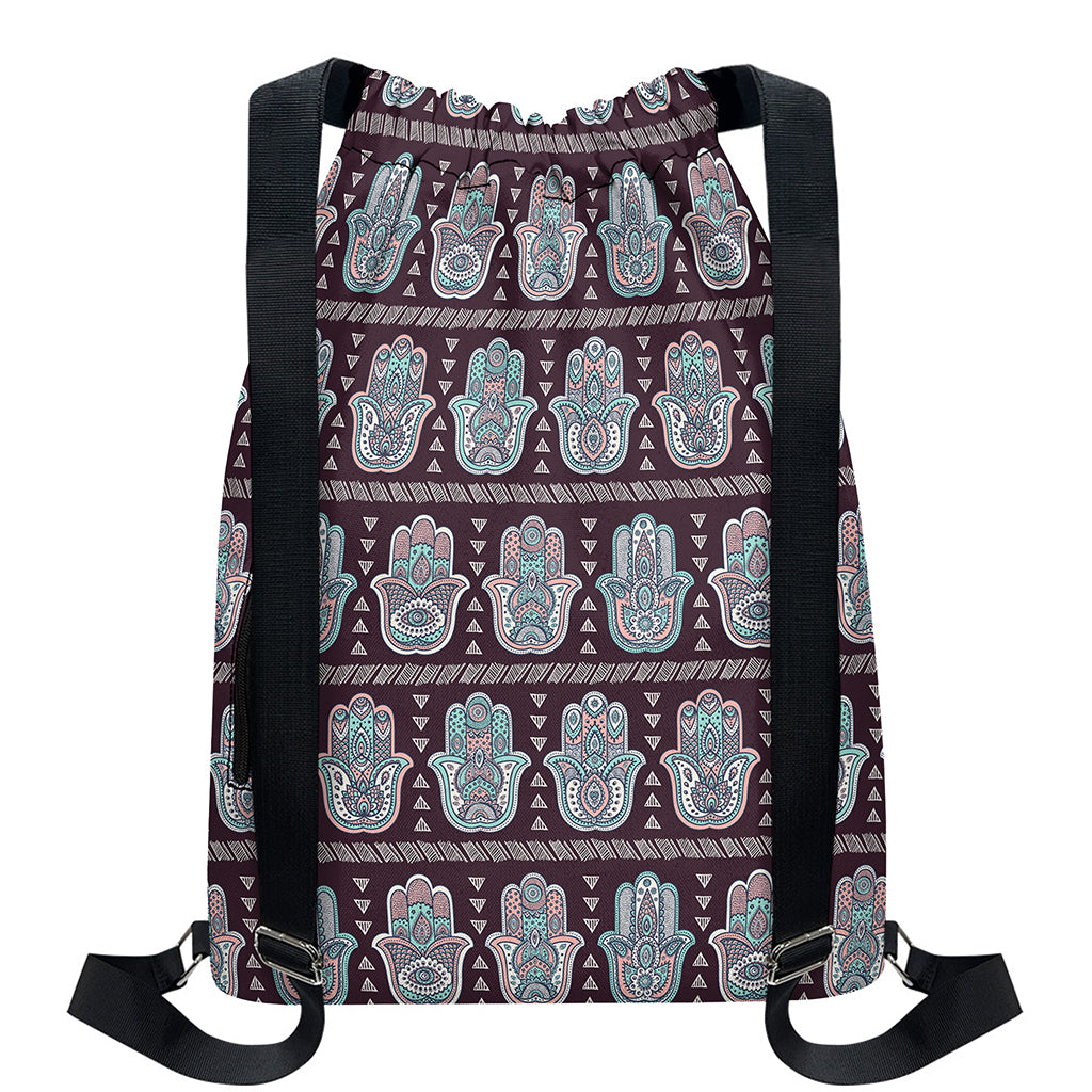 Hamsa Symbol Pattern Print Drawstring Backpack