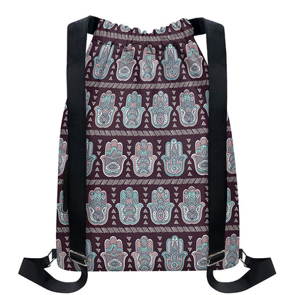Hamsa Symbol Pattern Print Drawstring Backpack