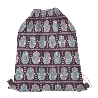 Hamsa Symbol Pattern Print Drawstring Bag
