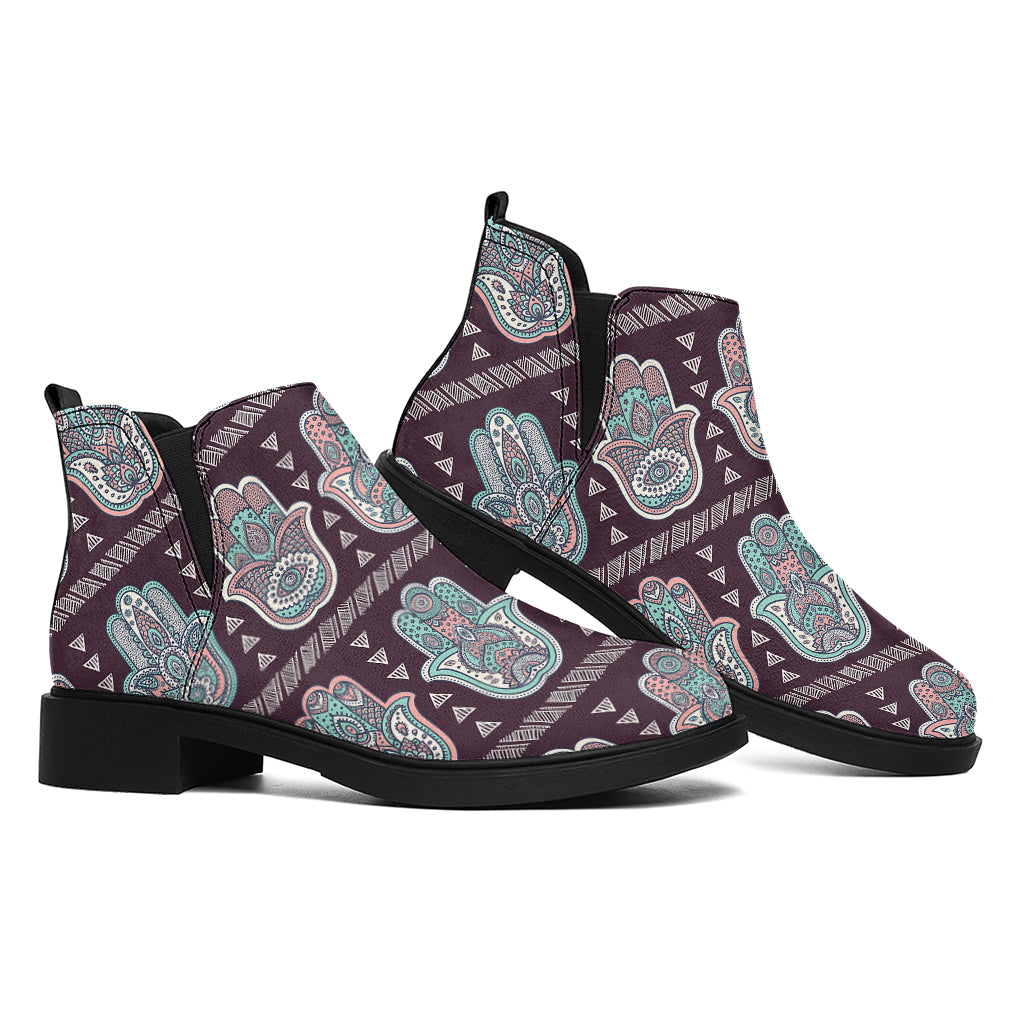 Hamsa Symbol Pattern Print Flat Ankle Boots
