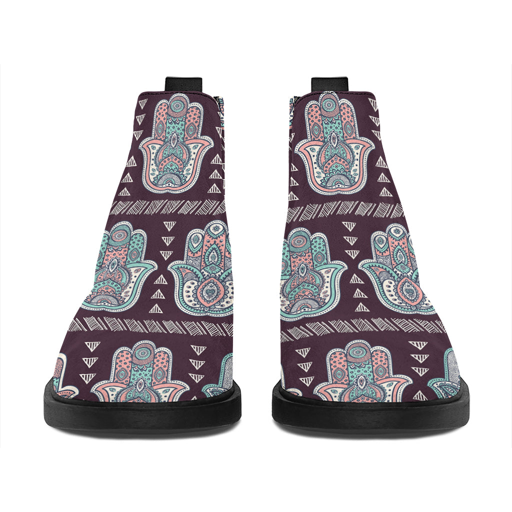 Hamsa Symbol Pattern Print Flat Ankle Boots