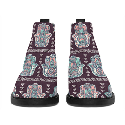 Hamsa Symbol Pattern Print Flat Ankle Boots