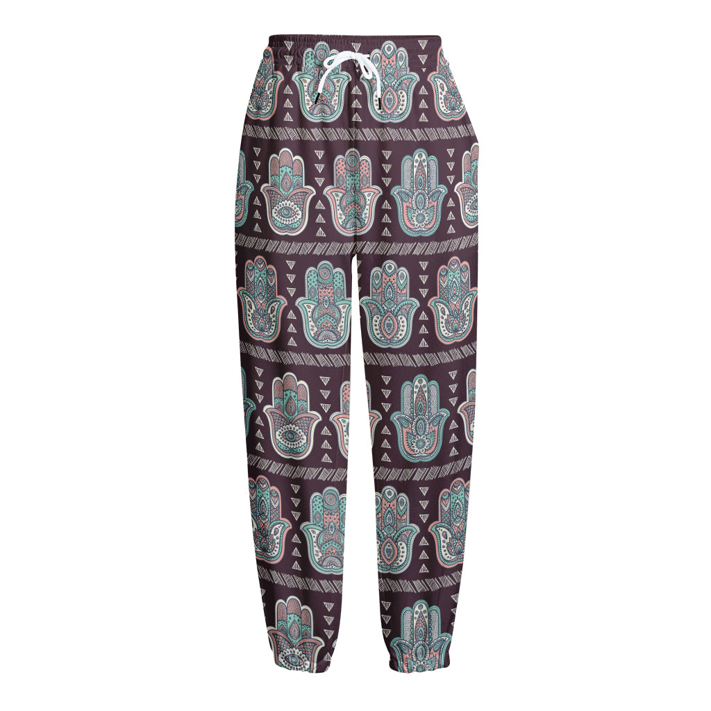 Hamsa Symbol Pattern Print Fleece Lined Knit Pants