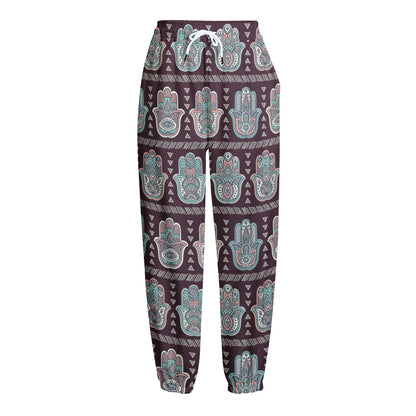 Hamsa Symbol Pattern Print Fleece Lined Knit Pants
