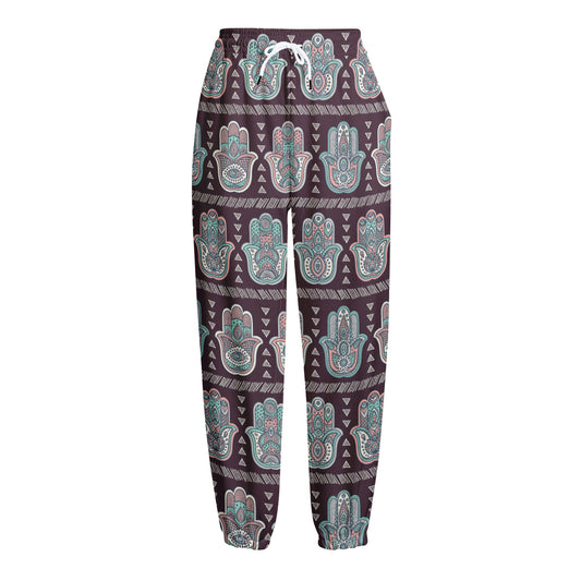 Hamsa Symbol Pattern Print Fleece Lined Knit Pants