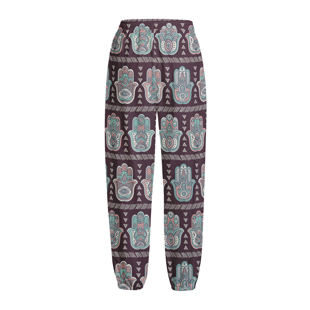 Hamsa Symbol Pattern Print Fleece Lined Knit Pants