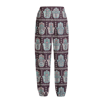 Hamsa Symbol Pattern Print Fleece Lined Knit Pants