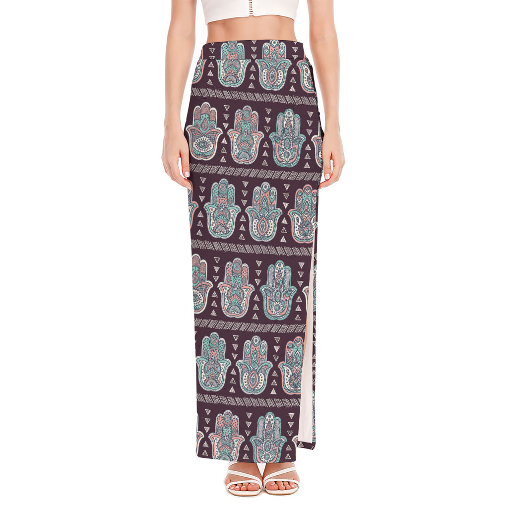 Hamsa Symbol Pattern Print High Slit Maxi Skirt