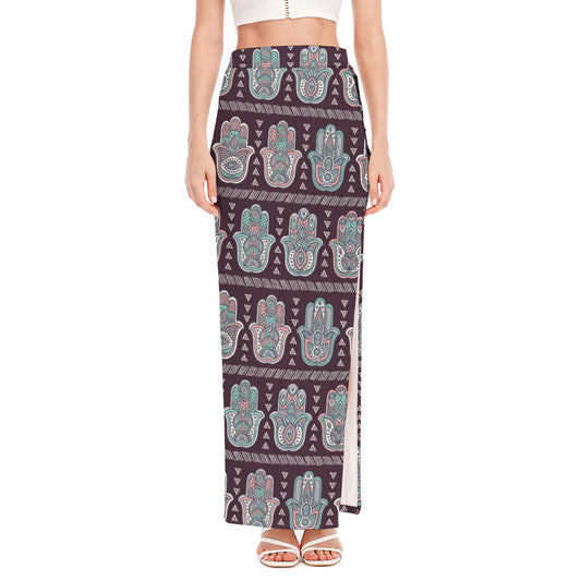 Hamsa Symbol Pattern Print High Slit Maxi Skirt