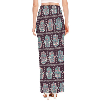Hamsa Symbol Pattern Print High Slit Maxi Skirt