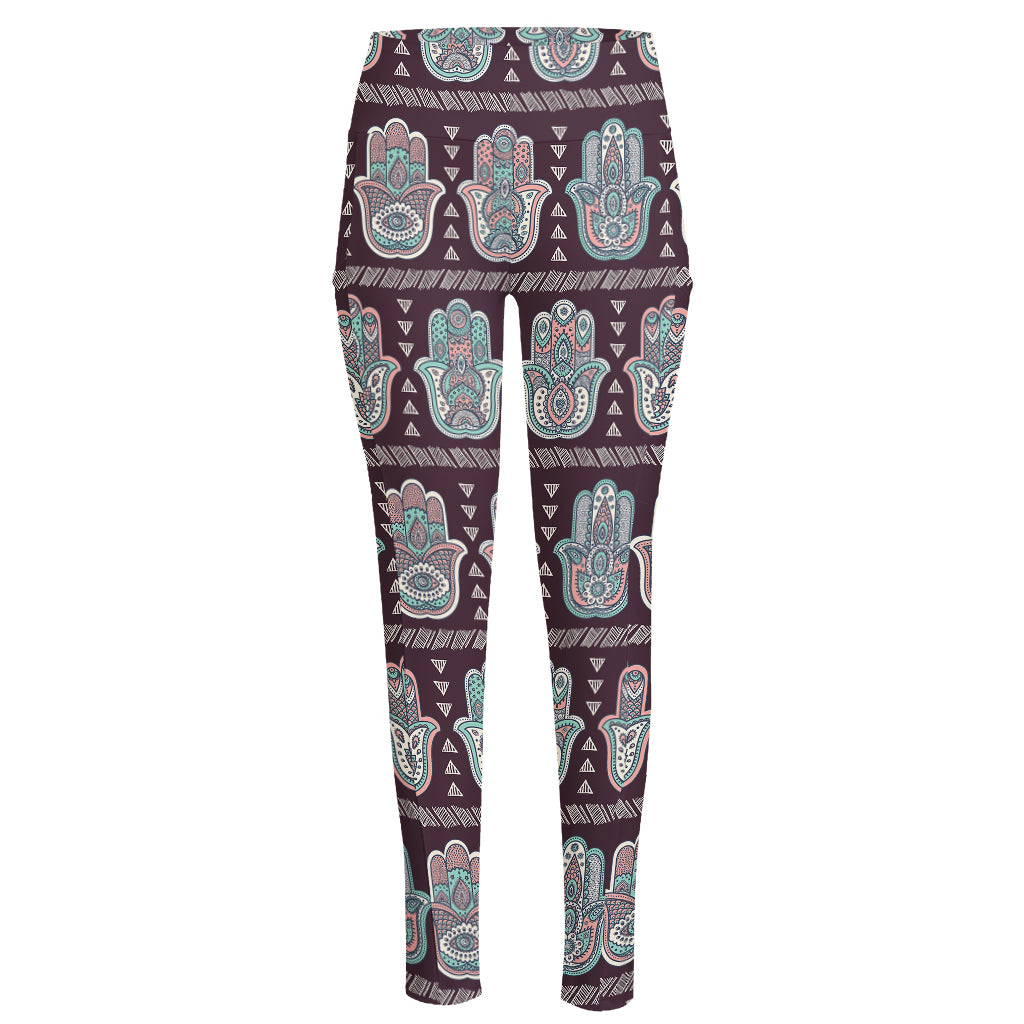 Hamsa Symbol Pattern Print High-Waisted Pocket Leggings