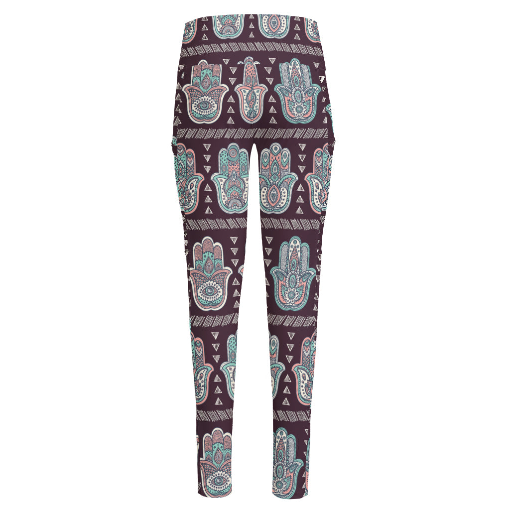 Hamsa Symbol Pattern Print High-Waisted Pocket Leggings