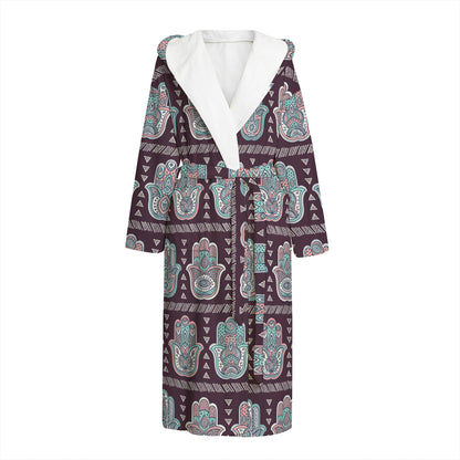 Hamsa Symbol Pattern Print Hooded Bathrobe