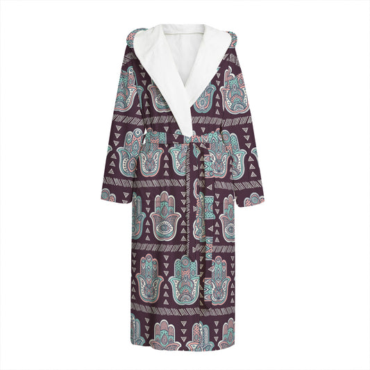 Hamsa Symbol Pattern Print Hooded Bathrobe