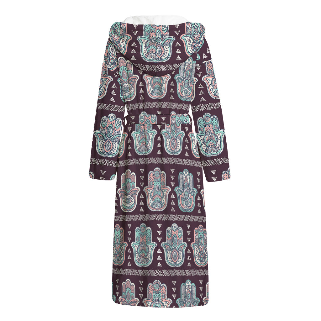Hamsa Symbol Pattern Print Hooded Bathrobe