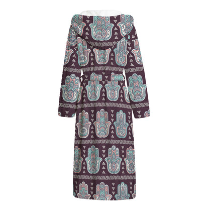 Hamsa Symbol Pattern Print Hooded Bathrobe