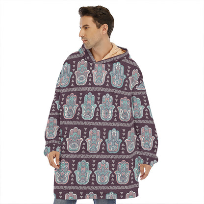 Hamsa Symbol Pattern Print Hoodie Blanket