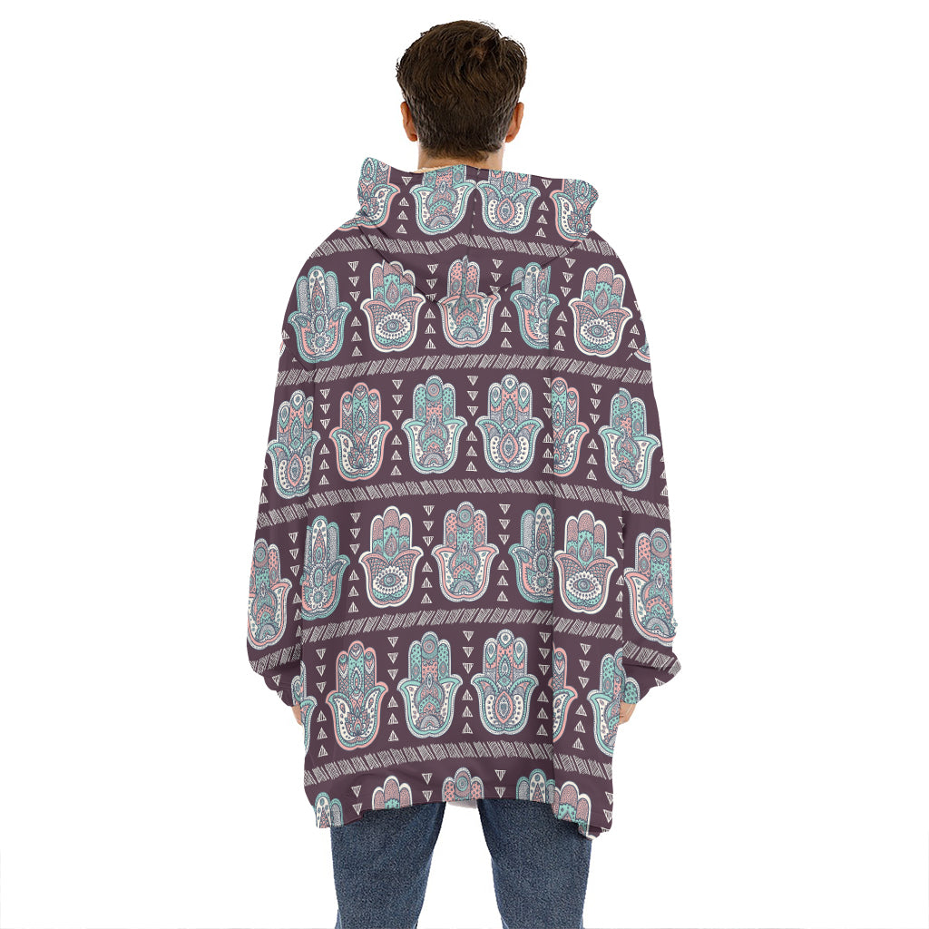 Hamsa Symbol Pattern Print Hoodie Blanket