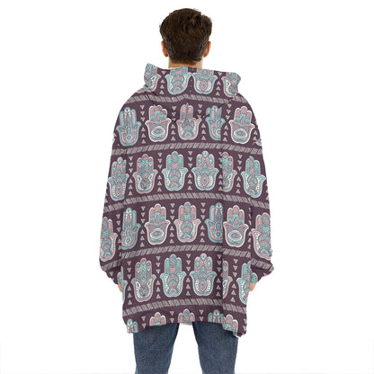 Hamsa Symbol Pattern Print Hoodie Blanket
