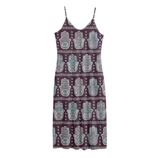 Hamsa Symbol Pattern Print Jersey Midi Cami Dress