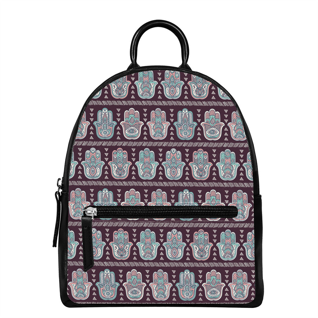 Hamsa Symbol Pattern Print Leather Backpack