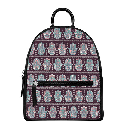 Hamsa Symbol Pattern Print Leather Backpack