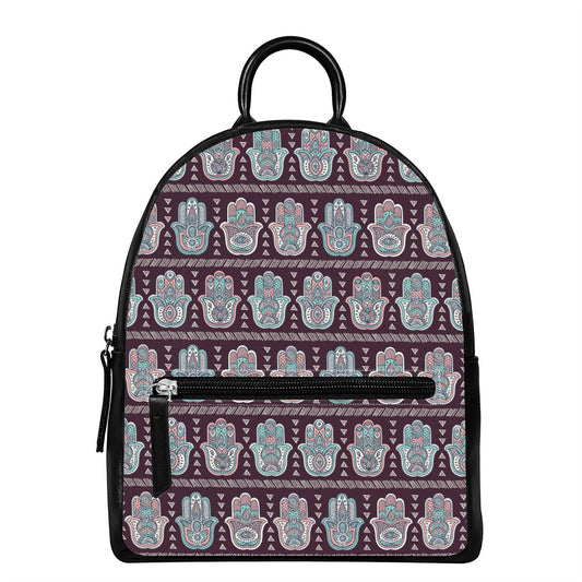Hamsa Symbol Pattern Print Leather Backpack