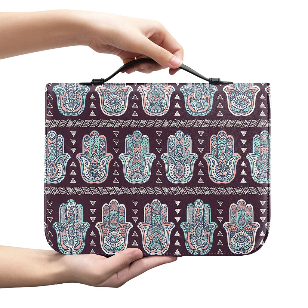 Hamsa Symbol Pattern Print Leather Bible Cover