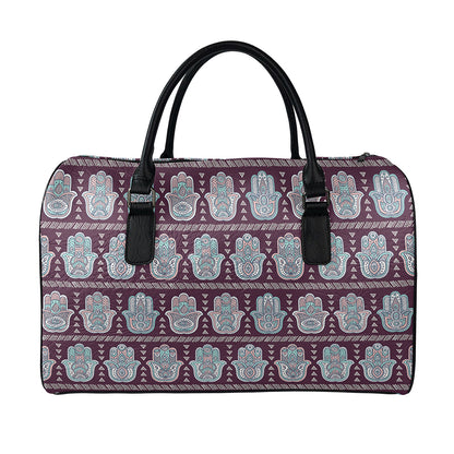 Hamsa Symbol Pattern Print Leather Duffle Bag