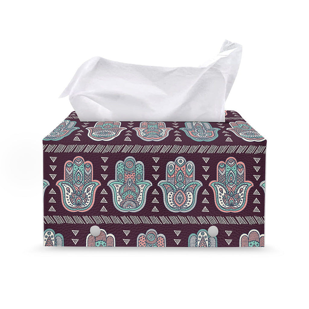 Hamsa Symbol Pattern Print Leather Tissue Box Cover