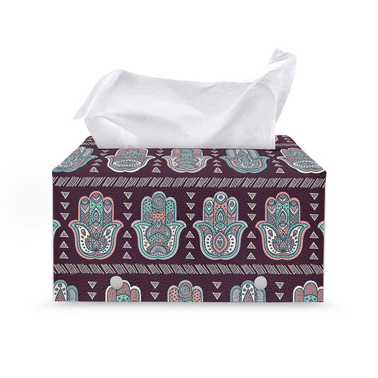 Hamsa Symbol Pattern Print Leather Tissue Box Cover
