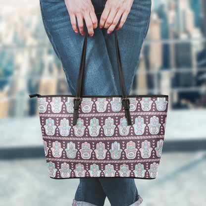 Hamsa Symbol Pattern Print Leather Tote Bag