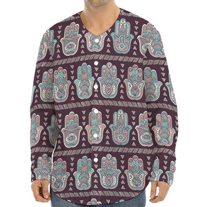 Hamsa Symbol Pattern Print Long Sleeve Baseball Jersey