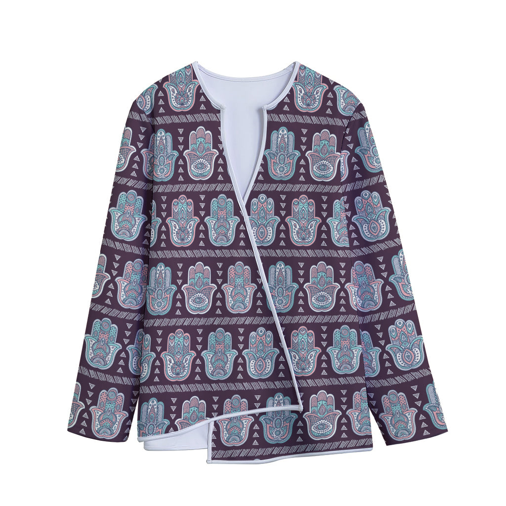 Hamsa Symbol Pattern Print Long Sleeve Short Coat