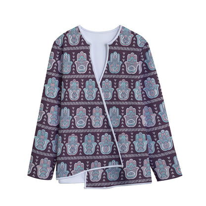 Hamsa Symbol Pattern Print Long Sleeve Short Coat