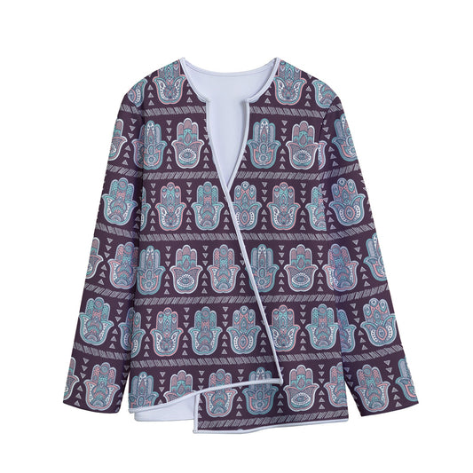 Hamsa Symbol Pattern Print Long Sleeve Short Coat