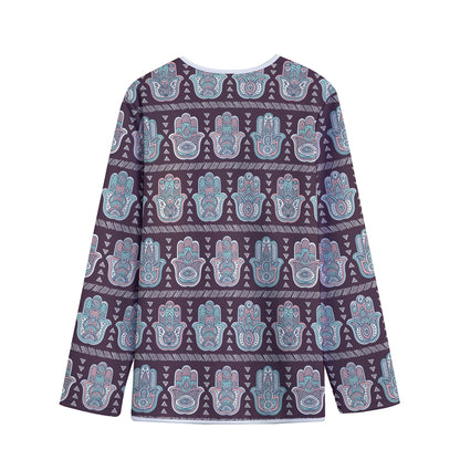 Hamsa Symbol Pattern Print Long Sleeve Short Coat