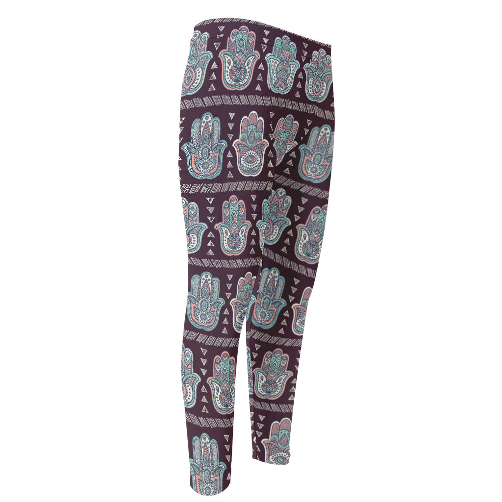 Hamsa Symbol Pattern Print Men's Compression Pants