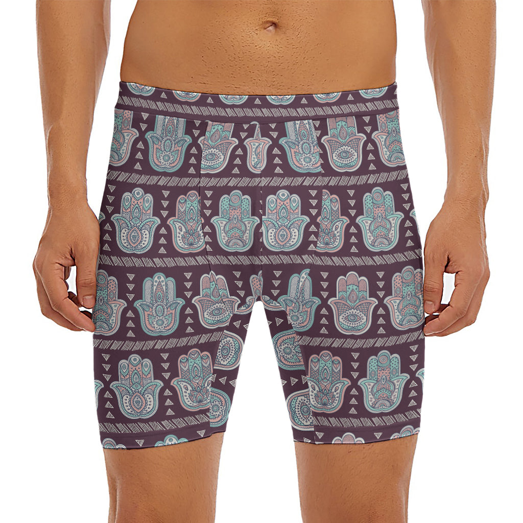 Hamsa Symbol Pattern Print Men's Long Boxer Briefs